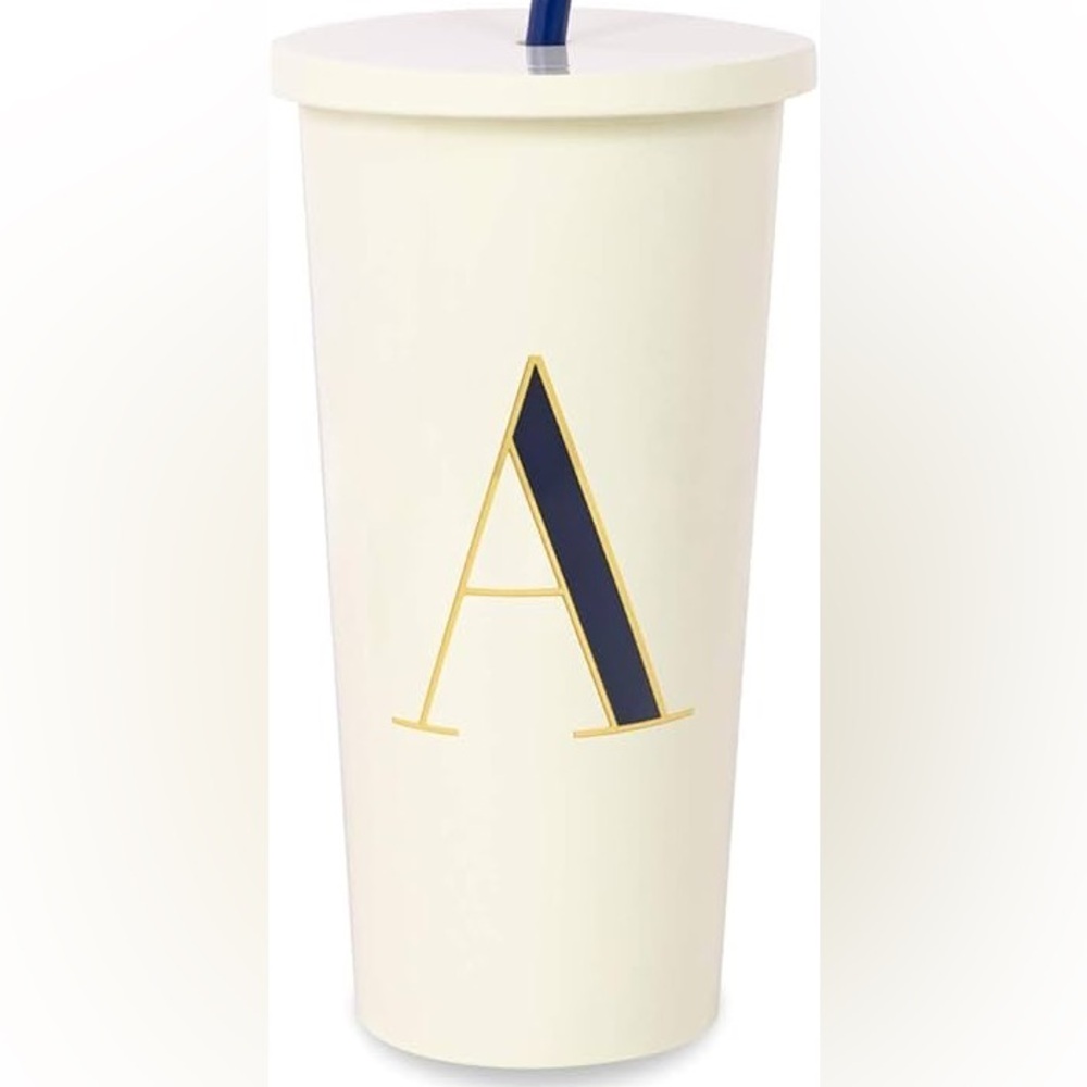 5/$25 Kate Spade “A” Insulated Initial Tumbler with metal Straw 20 oz Cup